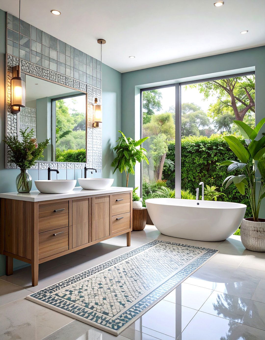Mosaic Border Grey and White Tile Design - 25 Grey and White Bathroom Ideas