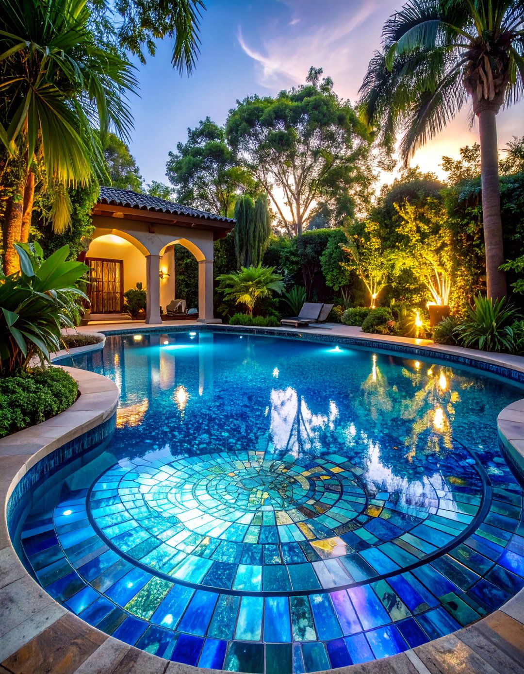 Mosaic Bottom Artistic Pool - 25 Small Garden Reflecting Pool Ideas