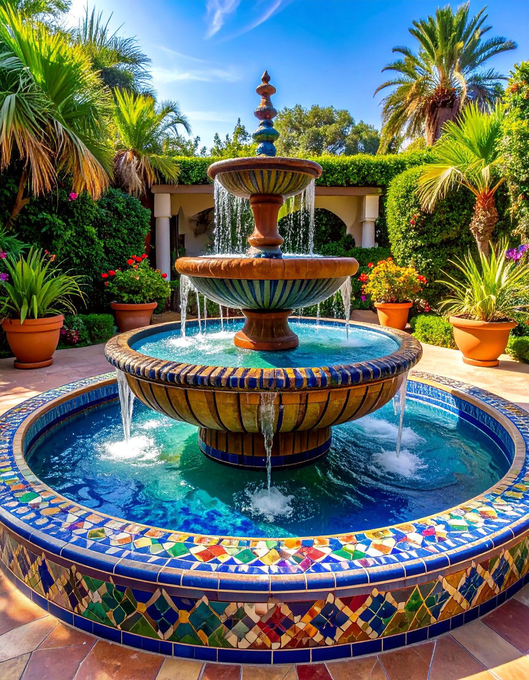 Mosaic Fountain Feature Garden - 25 Mosaic Garden Ideas