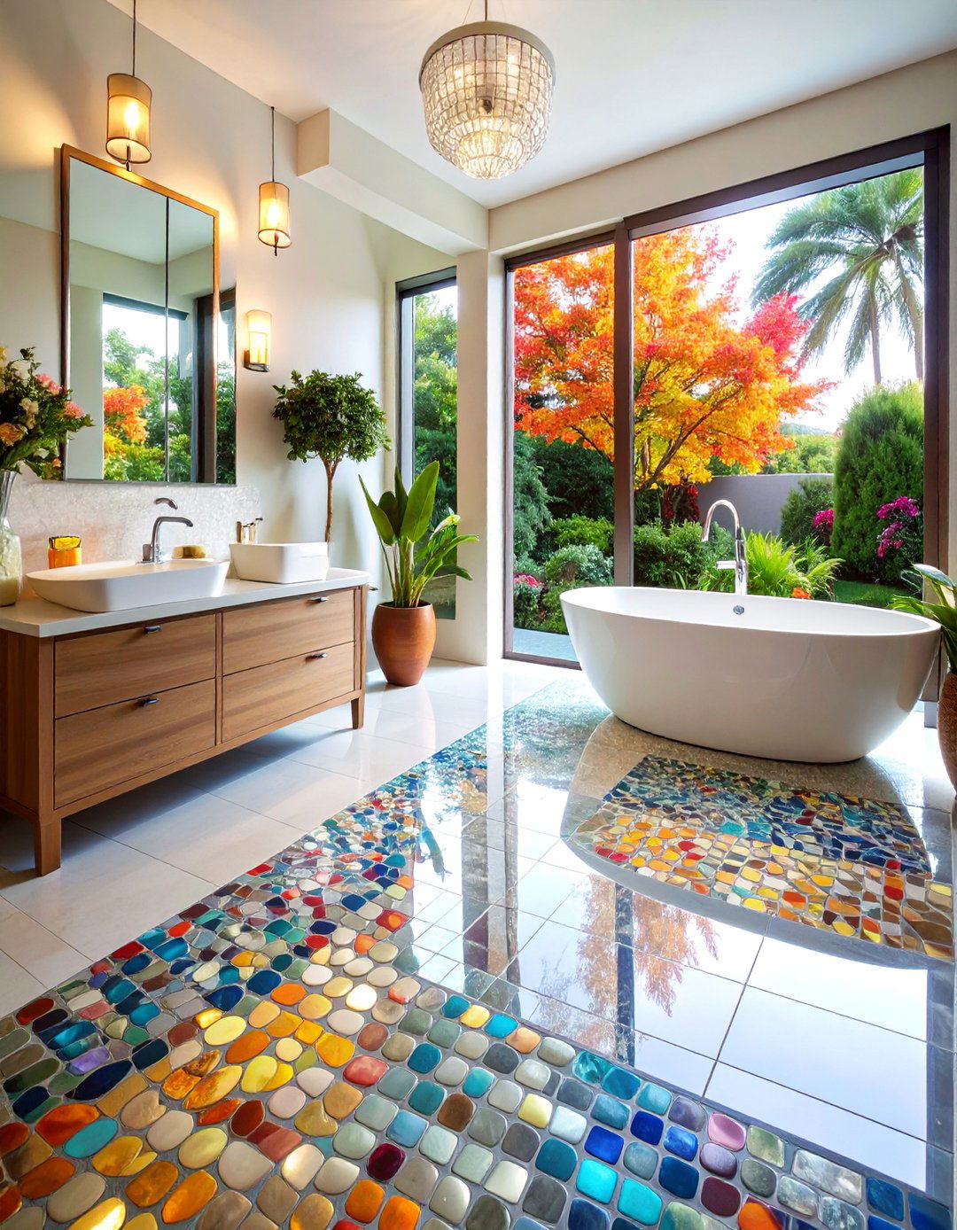 Mosaic Glass Powder Room Floor Tiles - 25 Powder Room Floor Tile Ideas