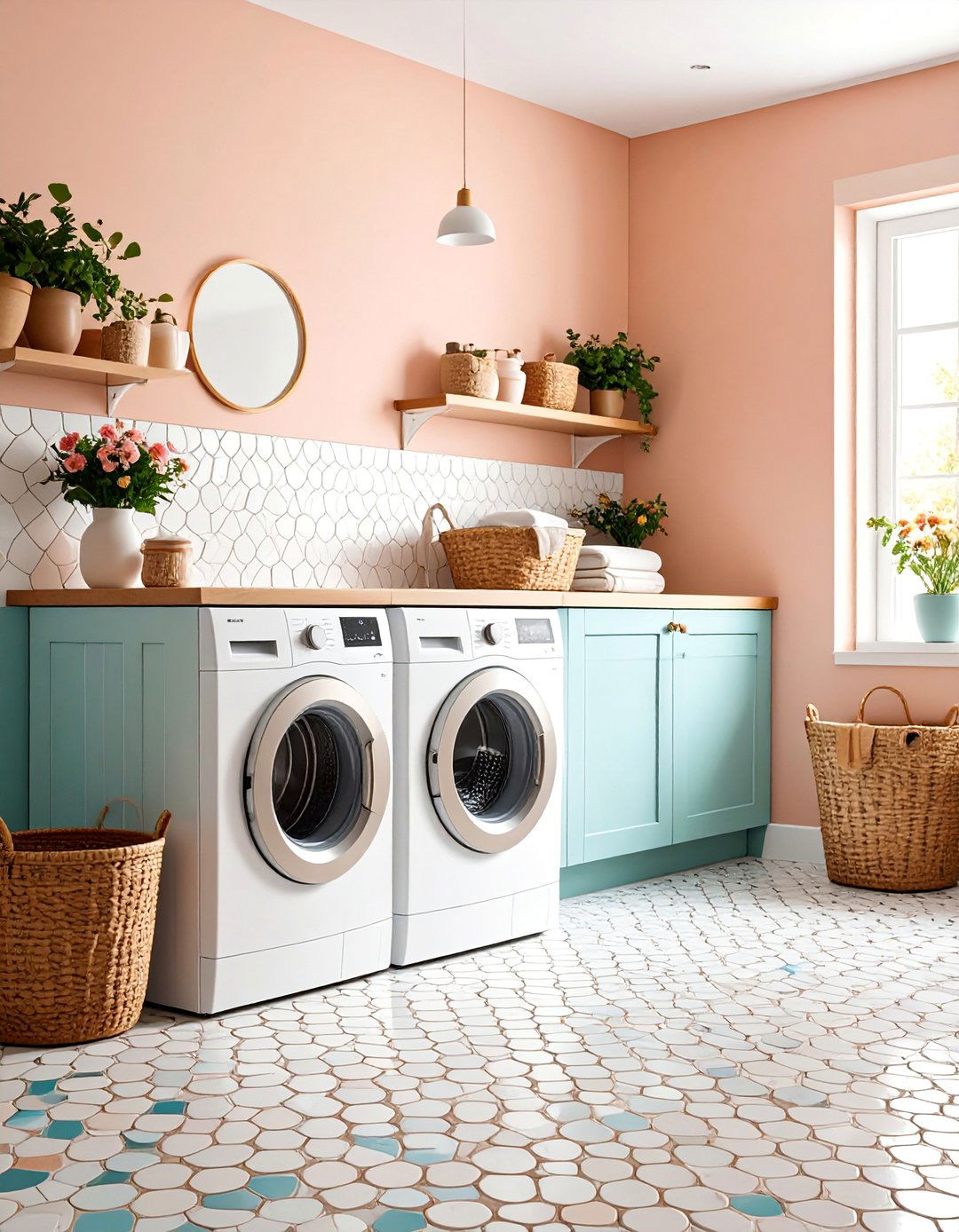 Mosaic Penny Round Tiles - 25 Laundry Room Floor Ideas