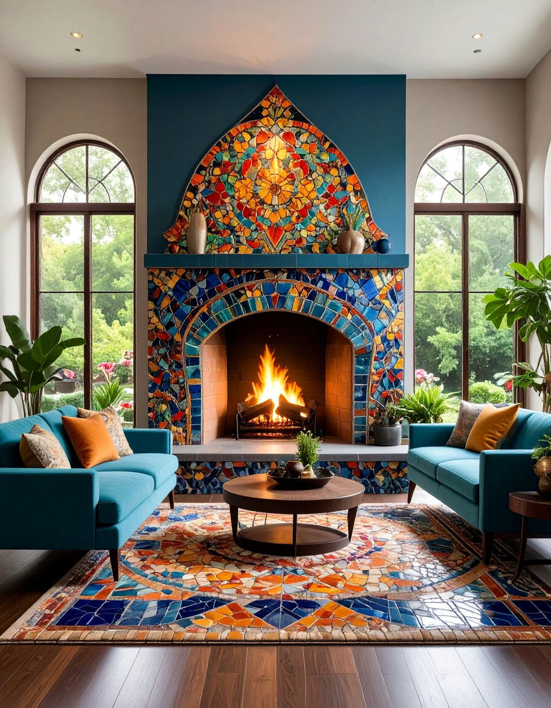 Mosaic Tile Artistic Fireplace - 25 Fireplace Ideas