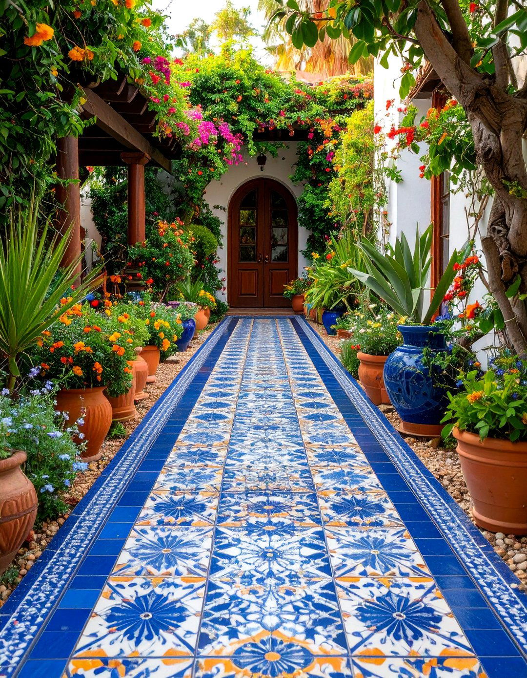 Mosaic Tile Effect Concrete Walkway - 25 Concrete Walkway Painting Ideas