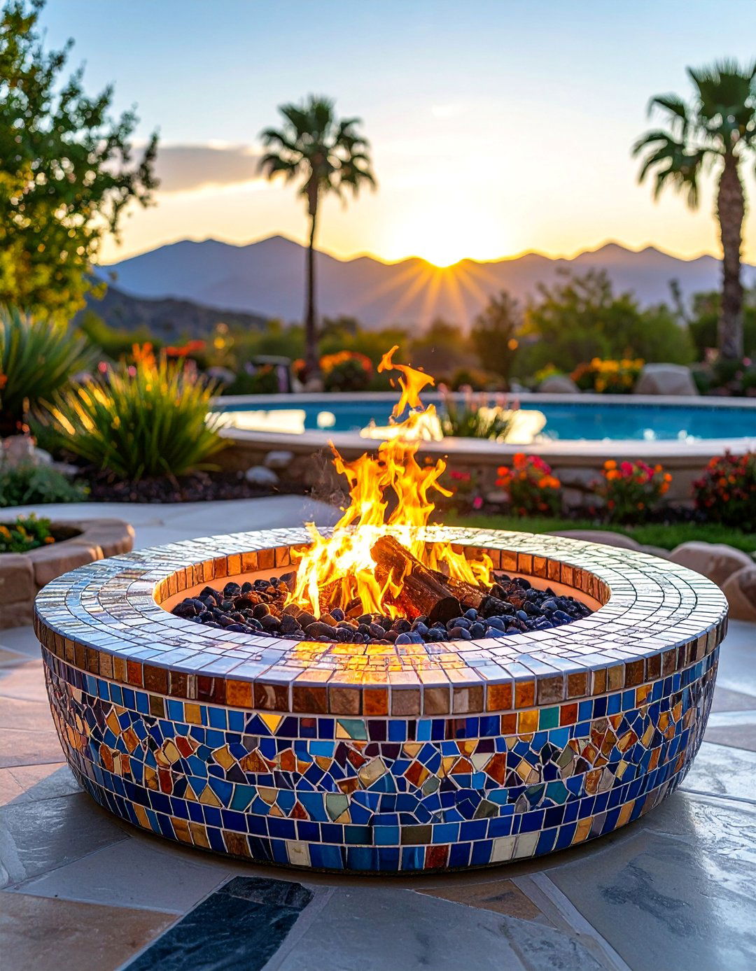Mosaic Tile Fire Pit Surround - 25 Wood Burning Fire Pit Ideas