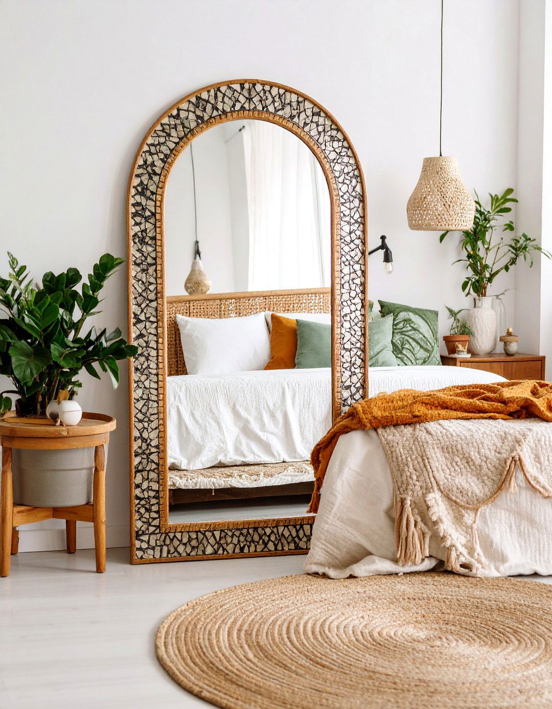 Mosaic Tile Frame Mirror with Textural Detail - 25 Bedroom Mirror Ideas