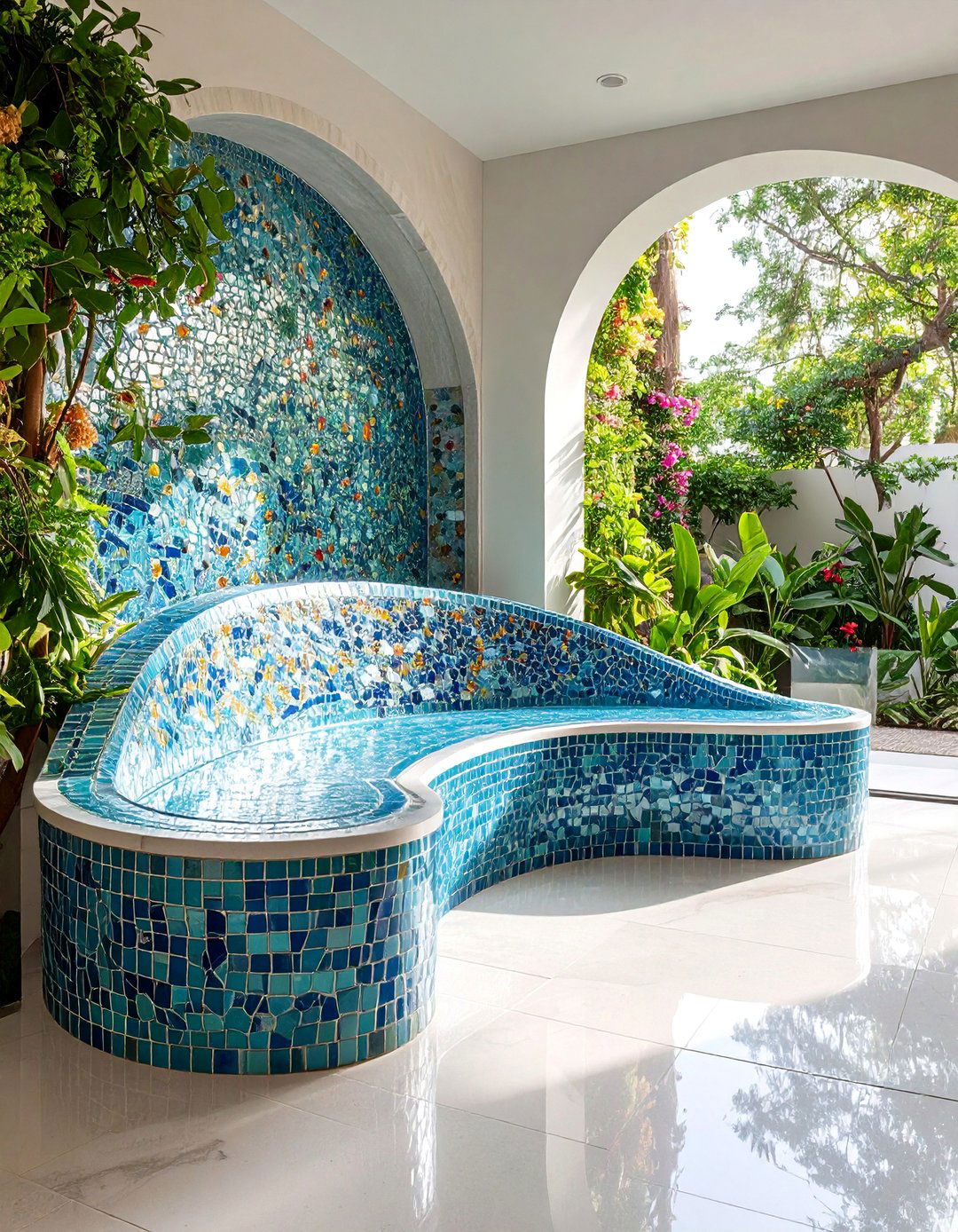Mosaic Tile Walk In Shower Bench with Artistic Appeal - 25 Walk in Shower Ideas With Bench