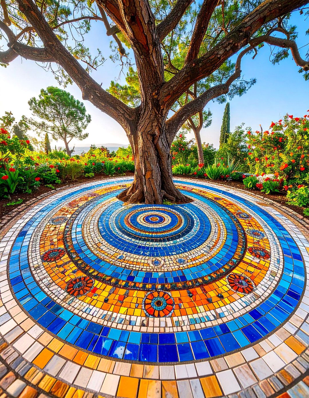 Mosaic Tree Ring Design - 25 Mosaic Garden Ideas