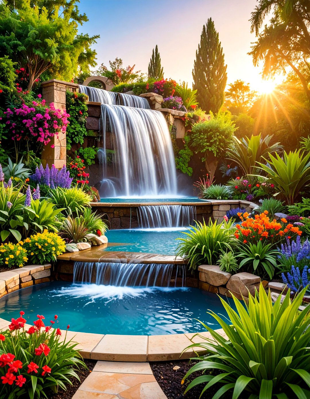 Mosaic Water Feature Cascade - 25 Mosaic Garden Ideas