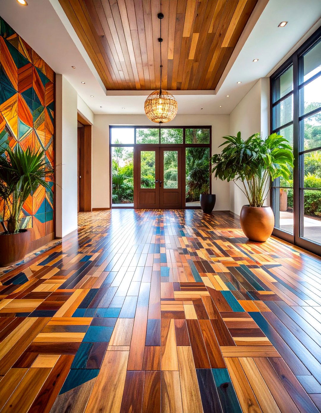 Mosaic Wood Floor Pattern for Artistic Entryways - 25 Wood Floor Design Ideas