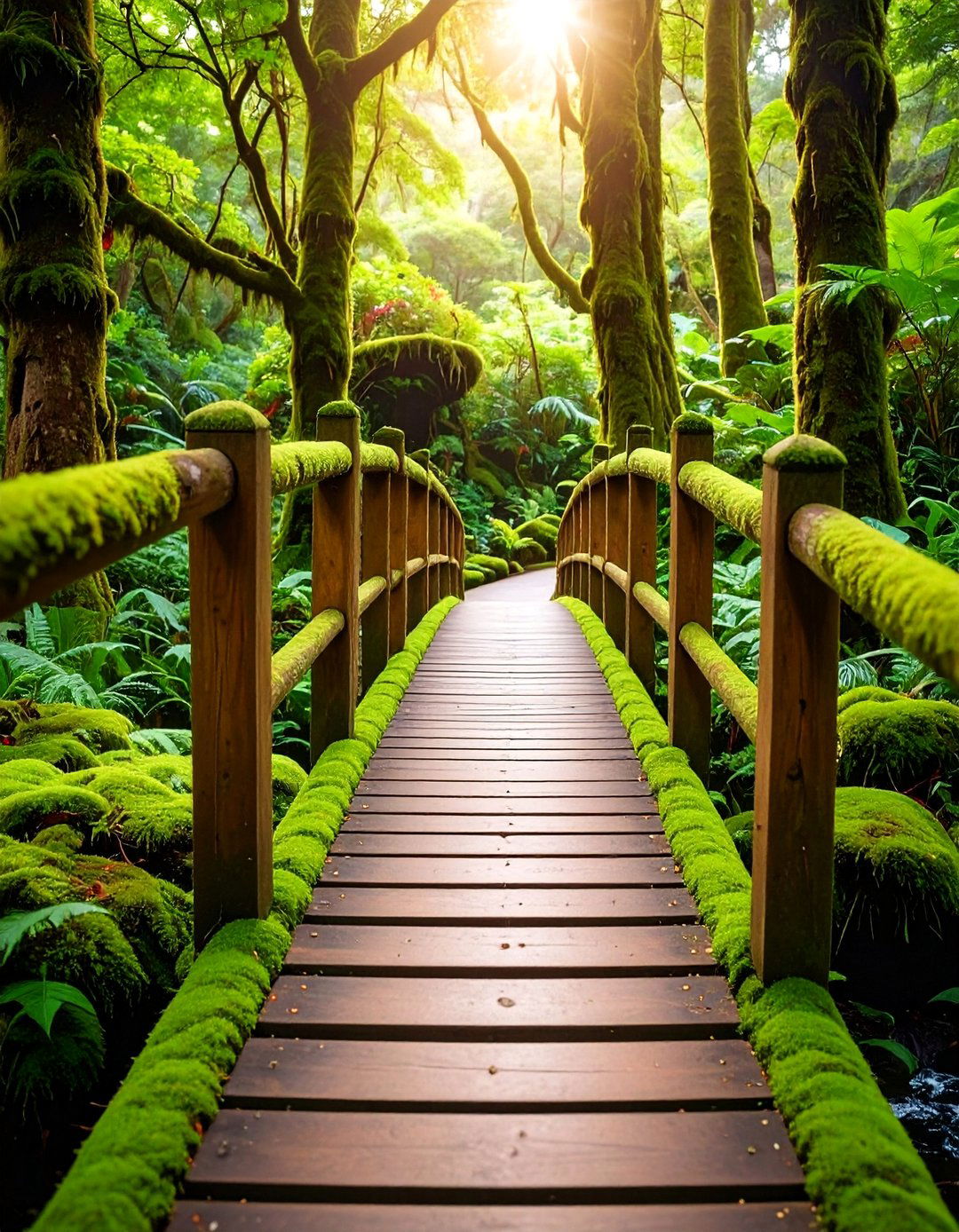 Moss Bridge Garden with Wooden Walkway Elements - 25 Moss Garden Ideas