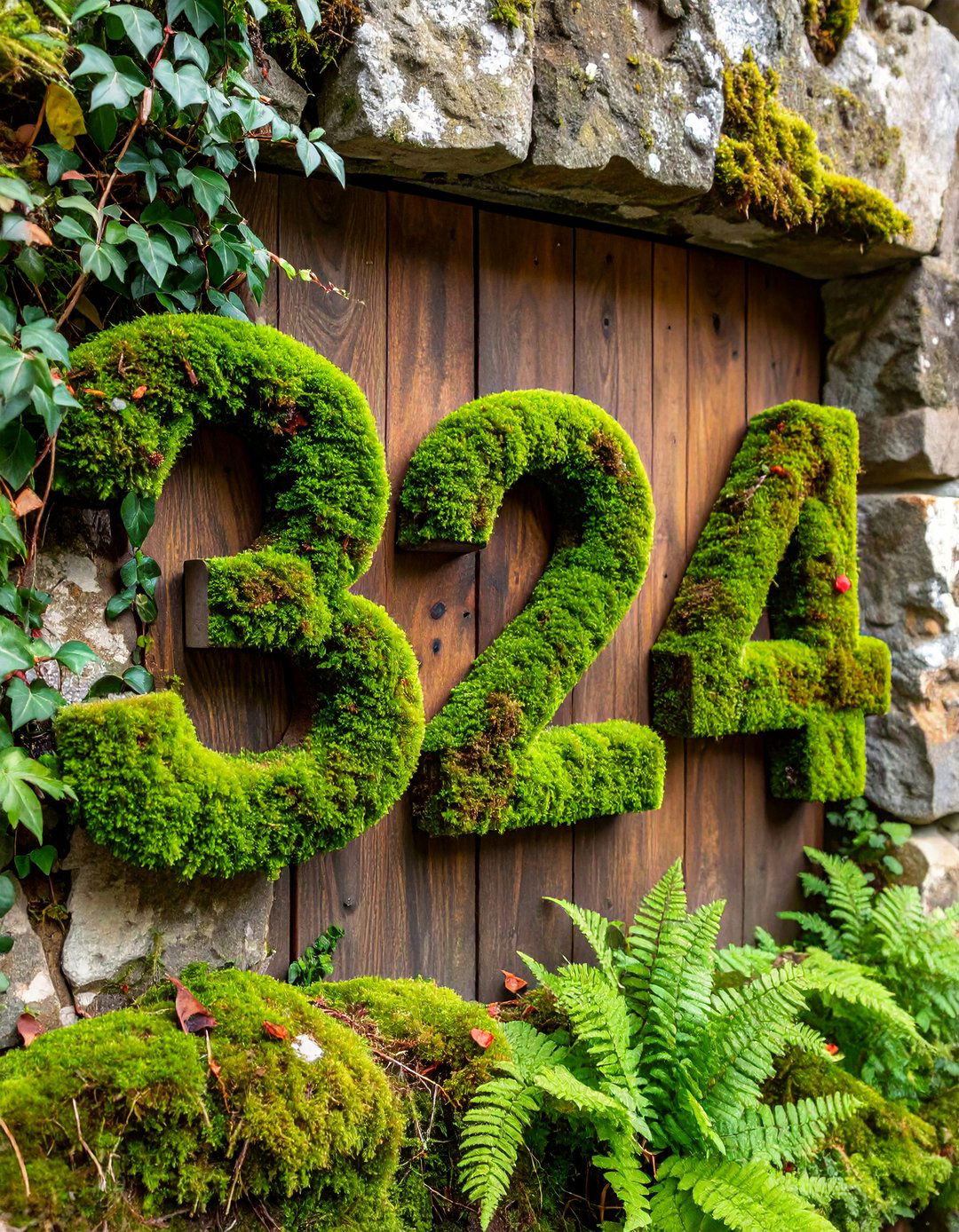 Moss Covered House Numbers for Natural Appeal - 25 House Number Ideas