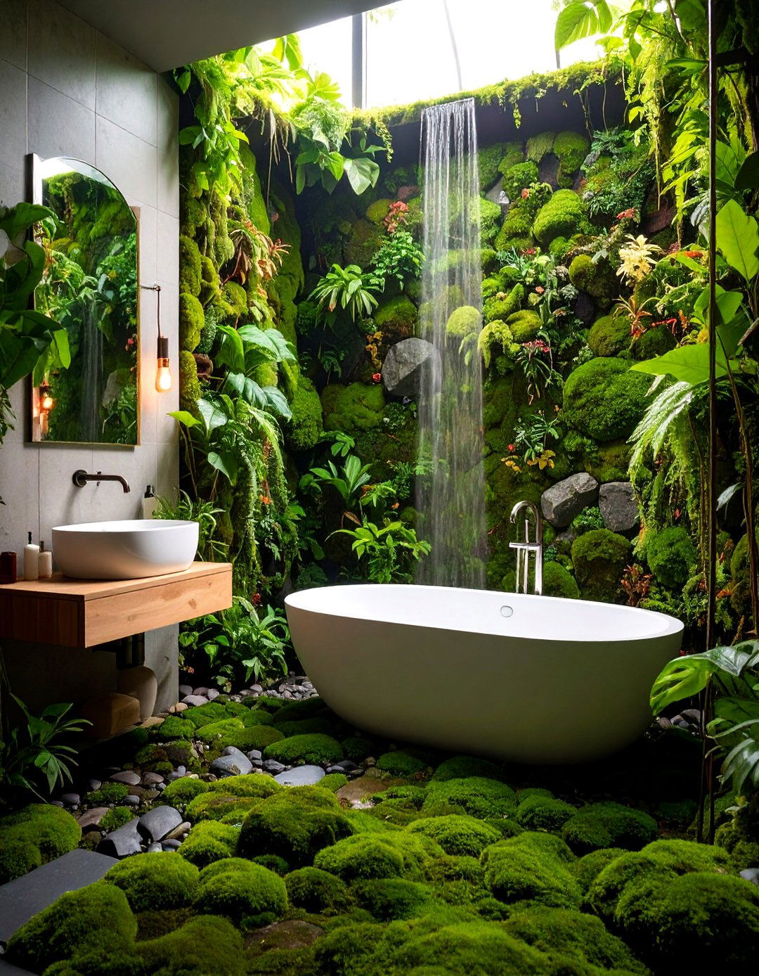 Moss Covered Stone with Living Walls - 25 Rustic Outdoor Bathroom Ideas