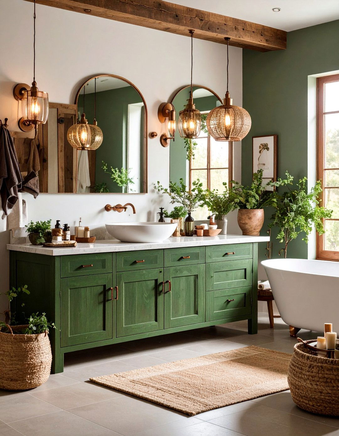 Moss Green Rustic Vanity with Reclaimed Wood - 25 Bathroom With Green Vanity