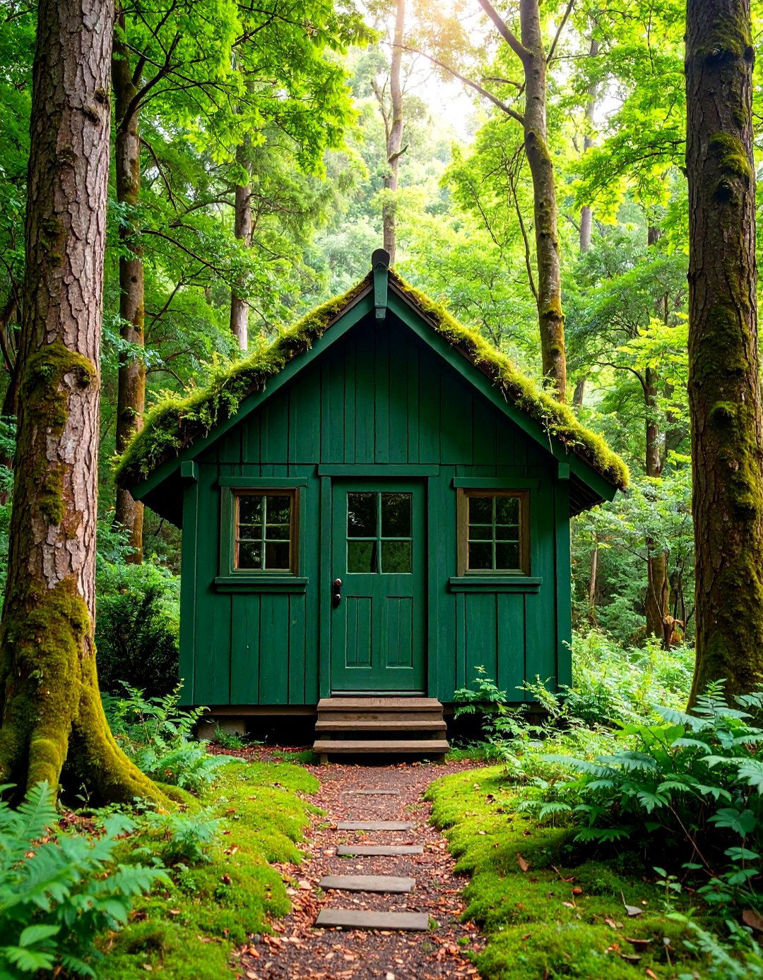 Moss Green Shed with Natural Cedar Shingles - 25 Shed Color Ideas