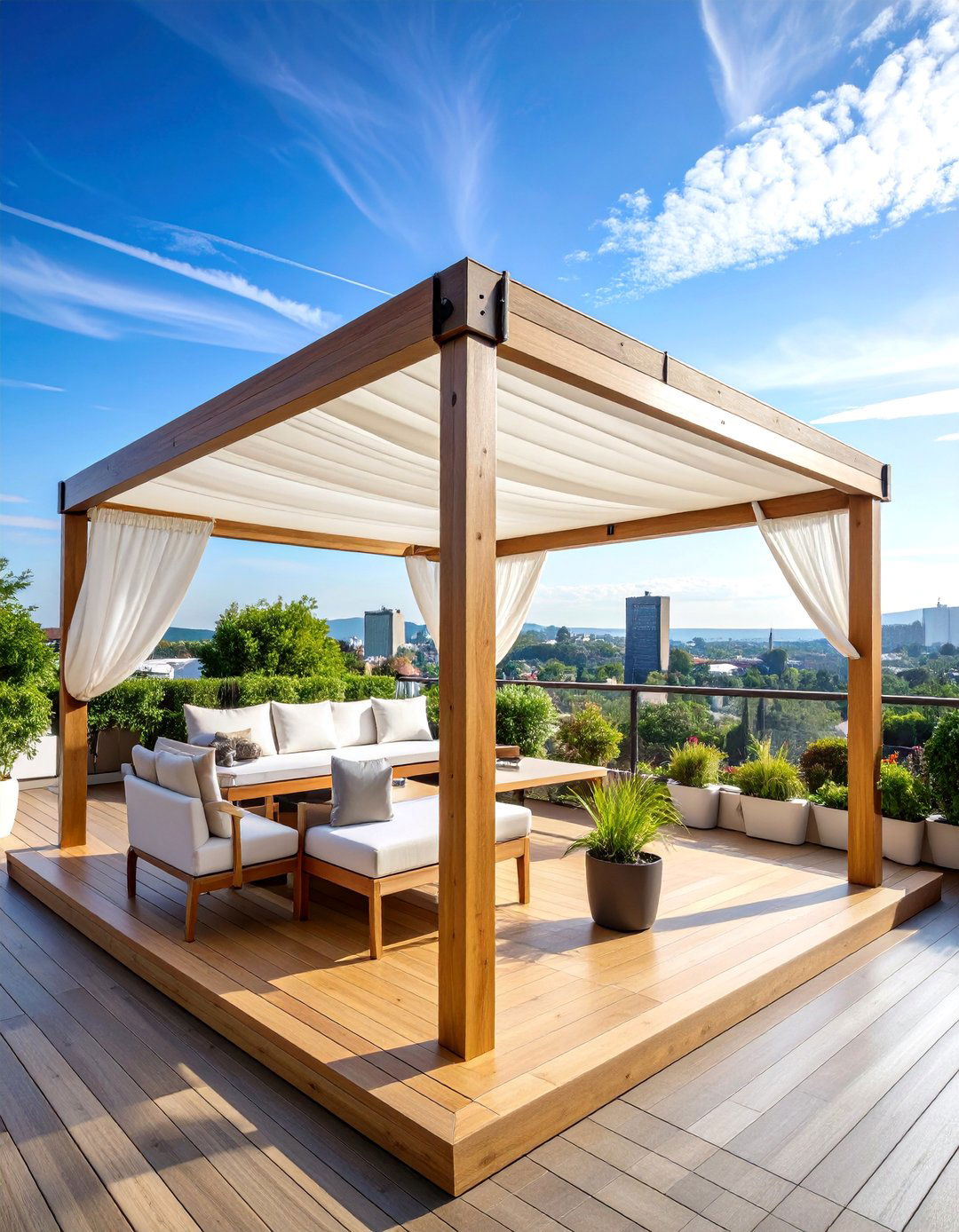 Motorized Pergola Cover with Retractable Fabric - 25 Balcony Shade Ideas