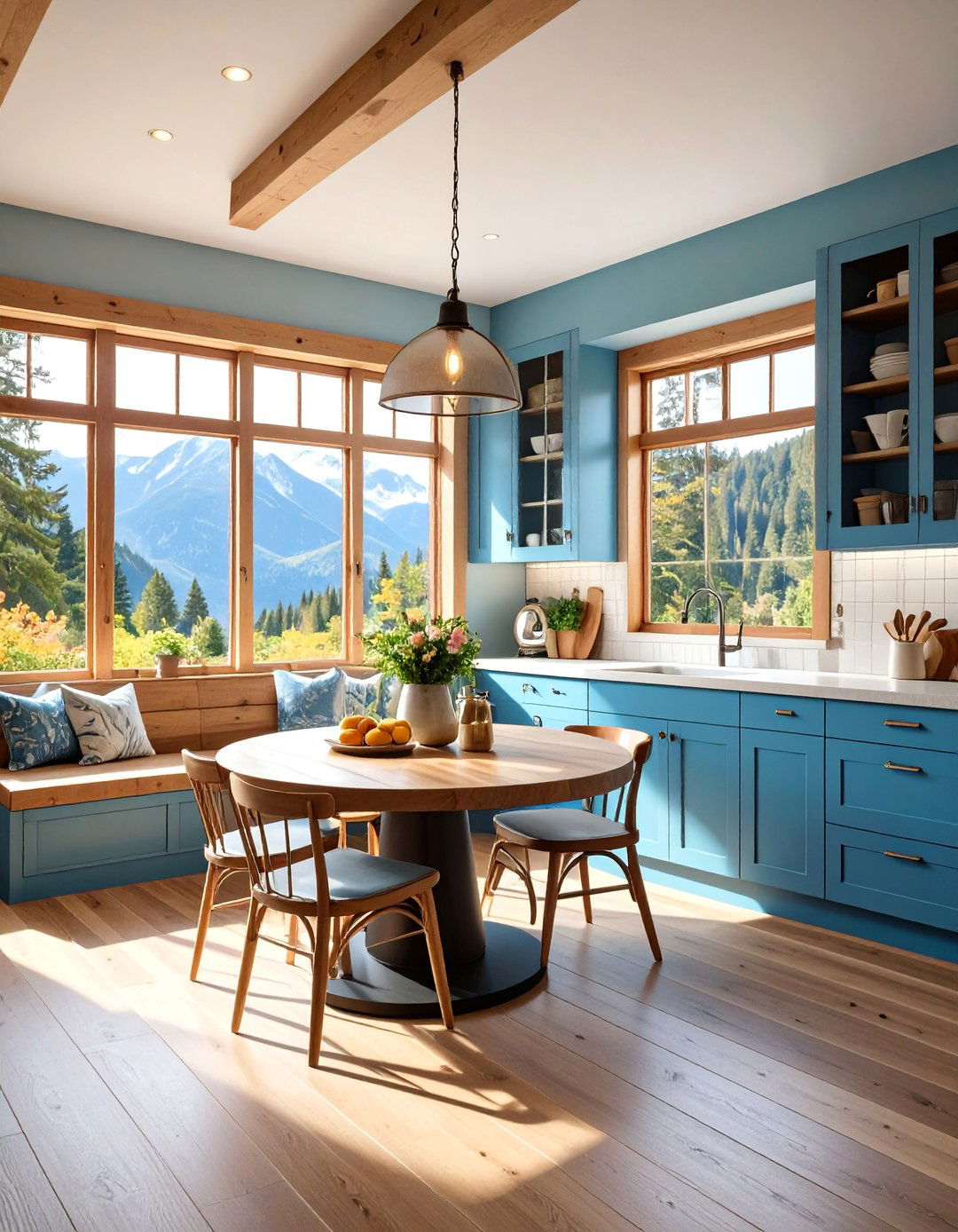 Mountain Breakfast Nook Kitchen with Built In Banquette - 25 Mountain House Kitchen Ideas