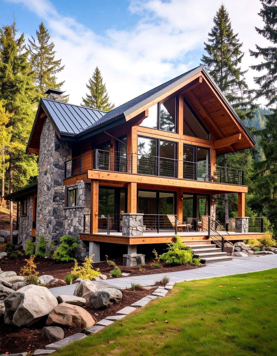 Mountain Cabin Stone and Timber - 25 Exterior Home with a Black Roof Ideas