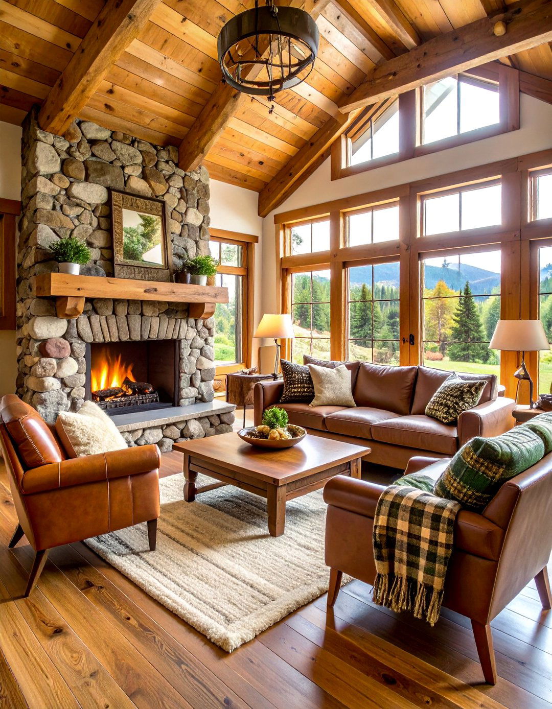 Mountain Country Living Room with Plaid Patterns - 25 Country Living Room Ideas