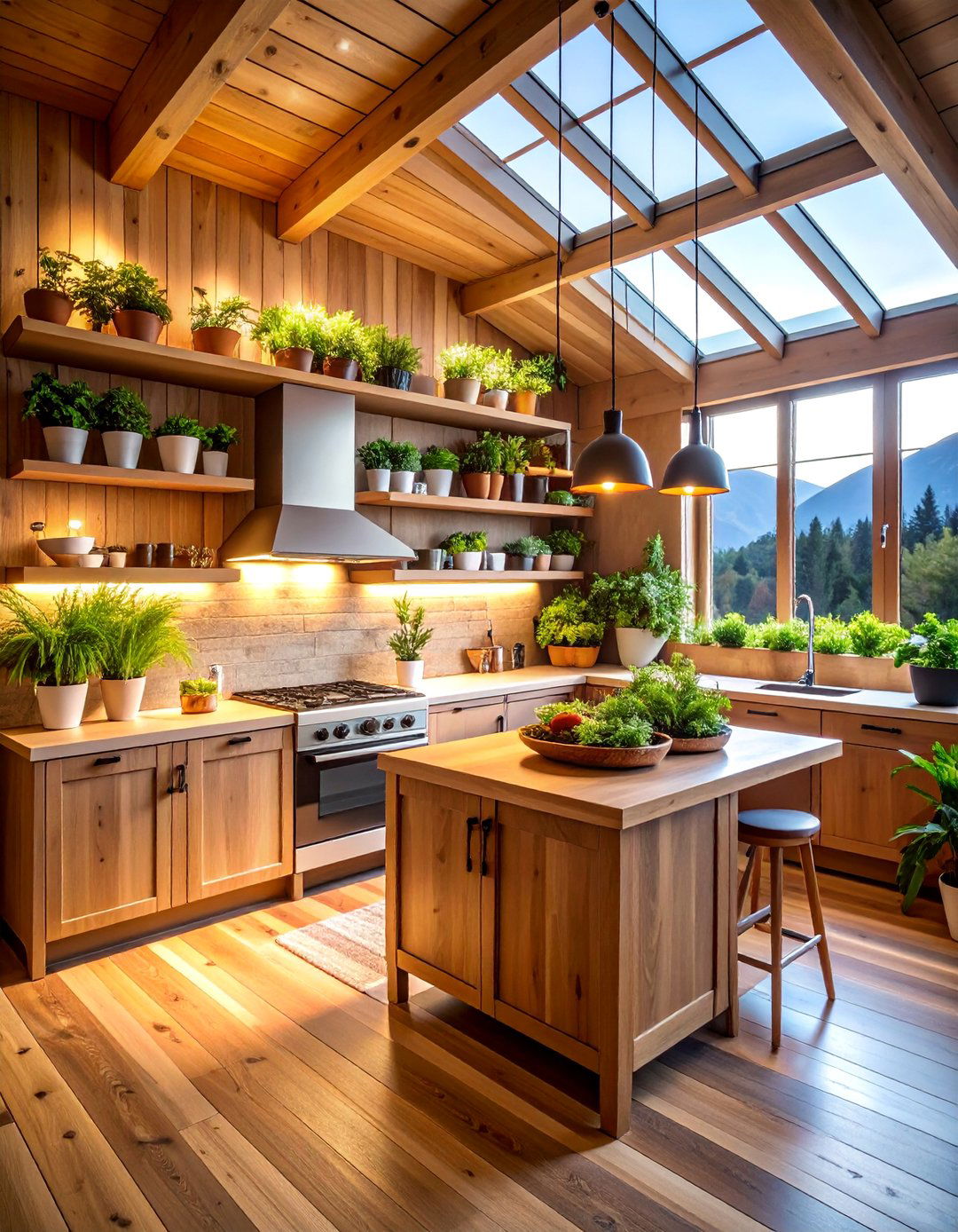 Mountain Greenhouse Kitchen with Indoor Herb Gardens - 25 Mountain House Kitchen Ideas