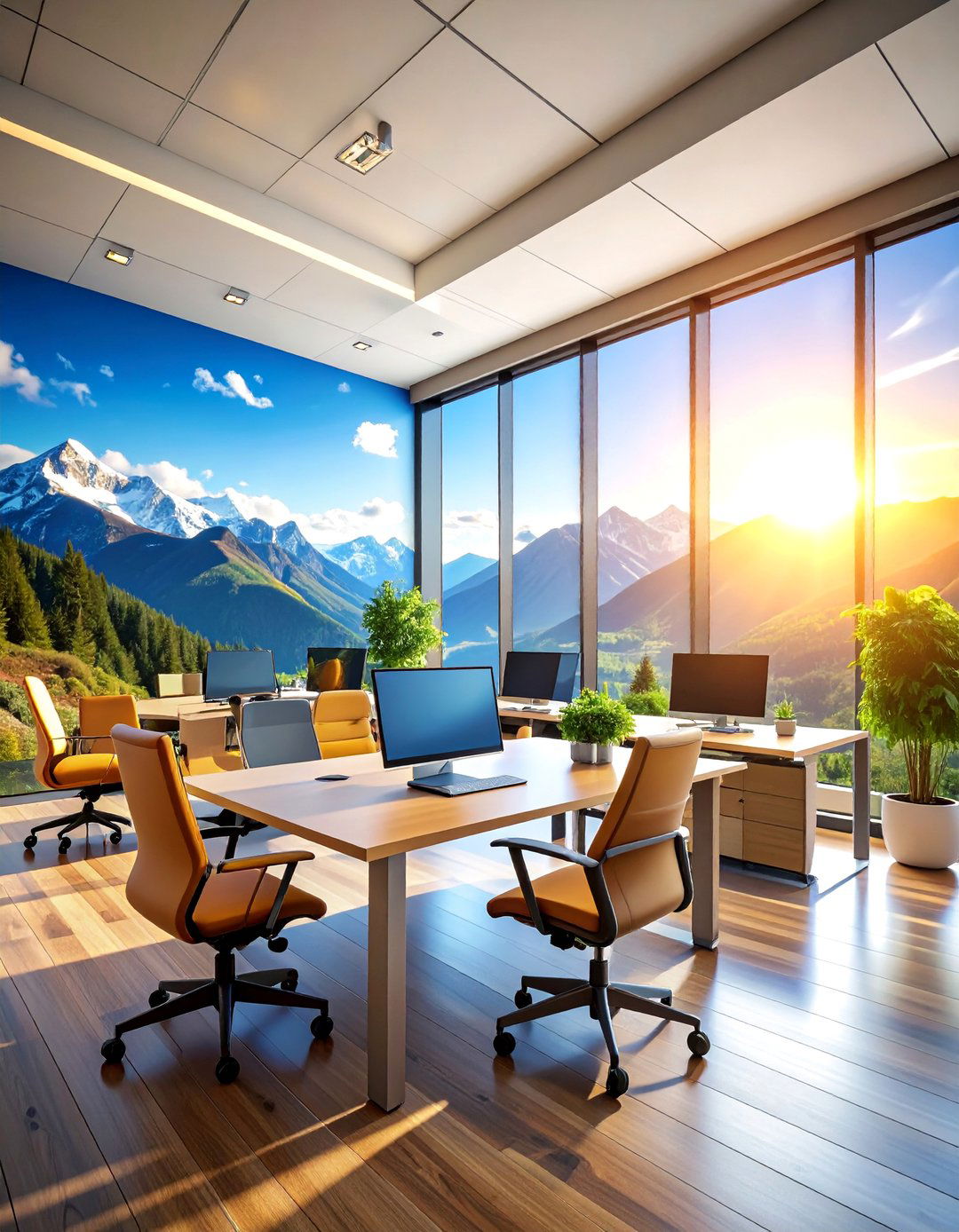 Mountain Landscape Office Mural with Alpine Majesty - 25 Office Wall Murals