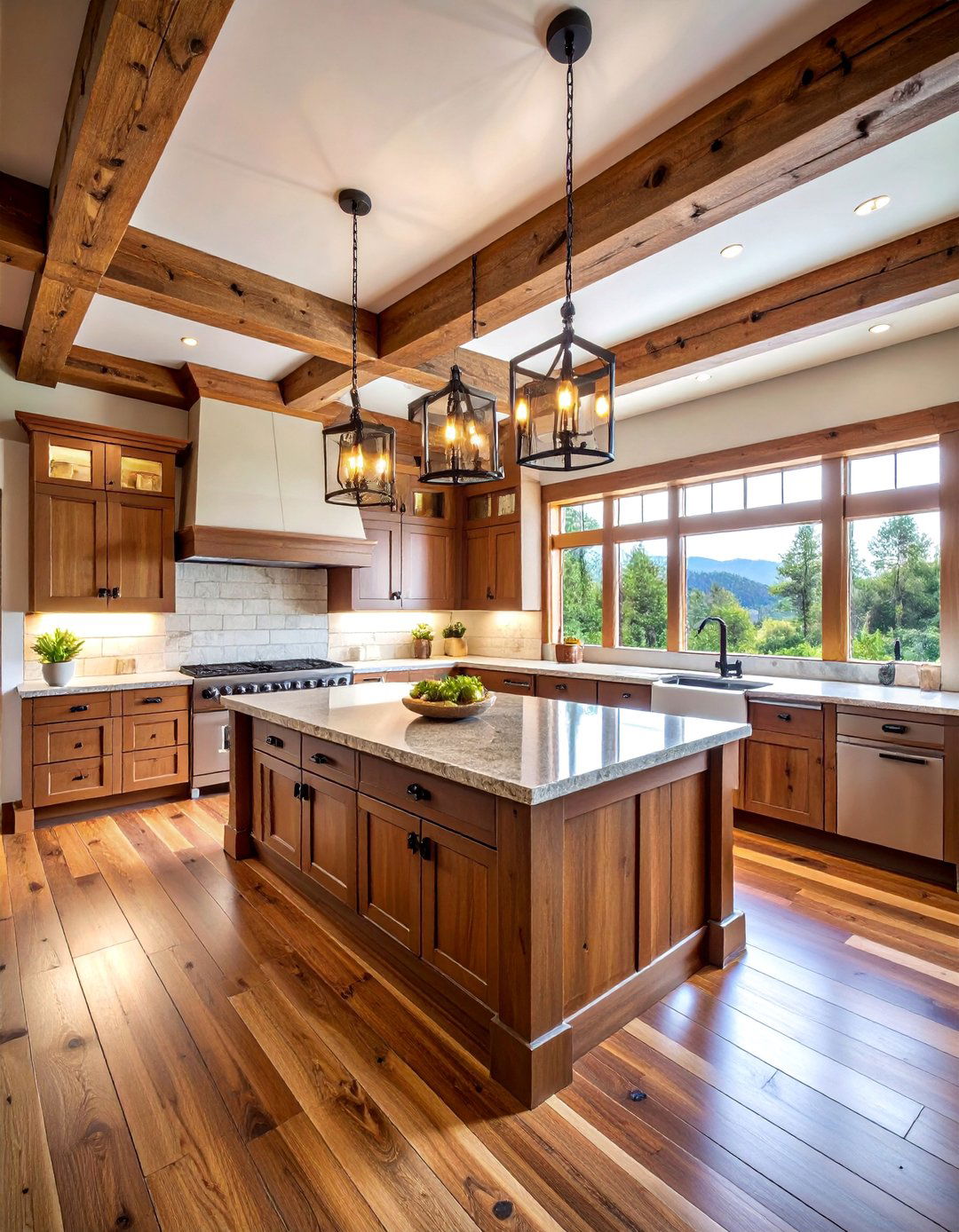 Mountain Lodge Kitchen with Exposed Beams - 25 Cabin Kitchen Ideas