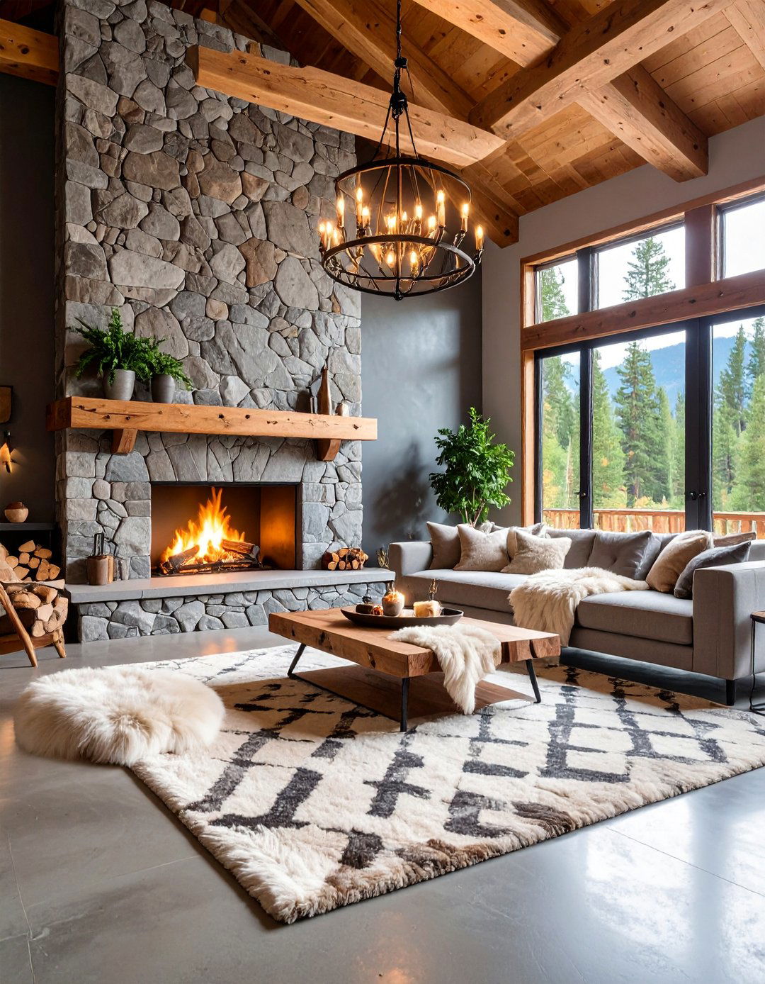 Mountain Lodge Rustic Concrete Floor Living Room - 25 Rustic Concrete Floor Living Room Ideas