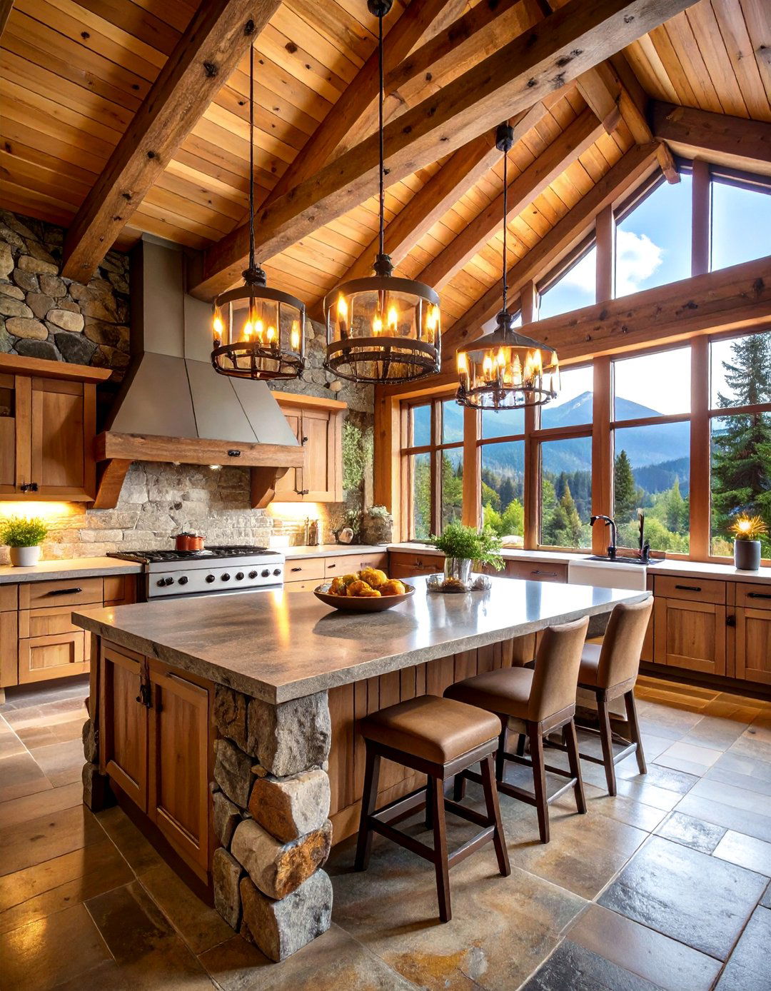 Mountain Lodge Style Kitchen with Timber Frame - 25 Outdoor Kitchen with a Gazebo Ideas