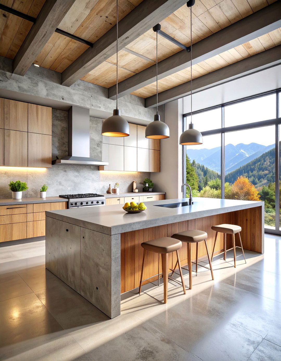 Mountain Modern Kitchen with Concrete and Steel Elements - 25 Mountain House Kitchen Ideas