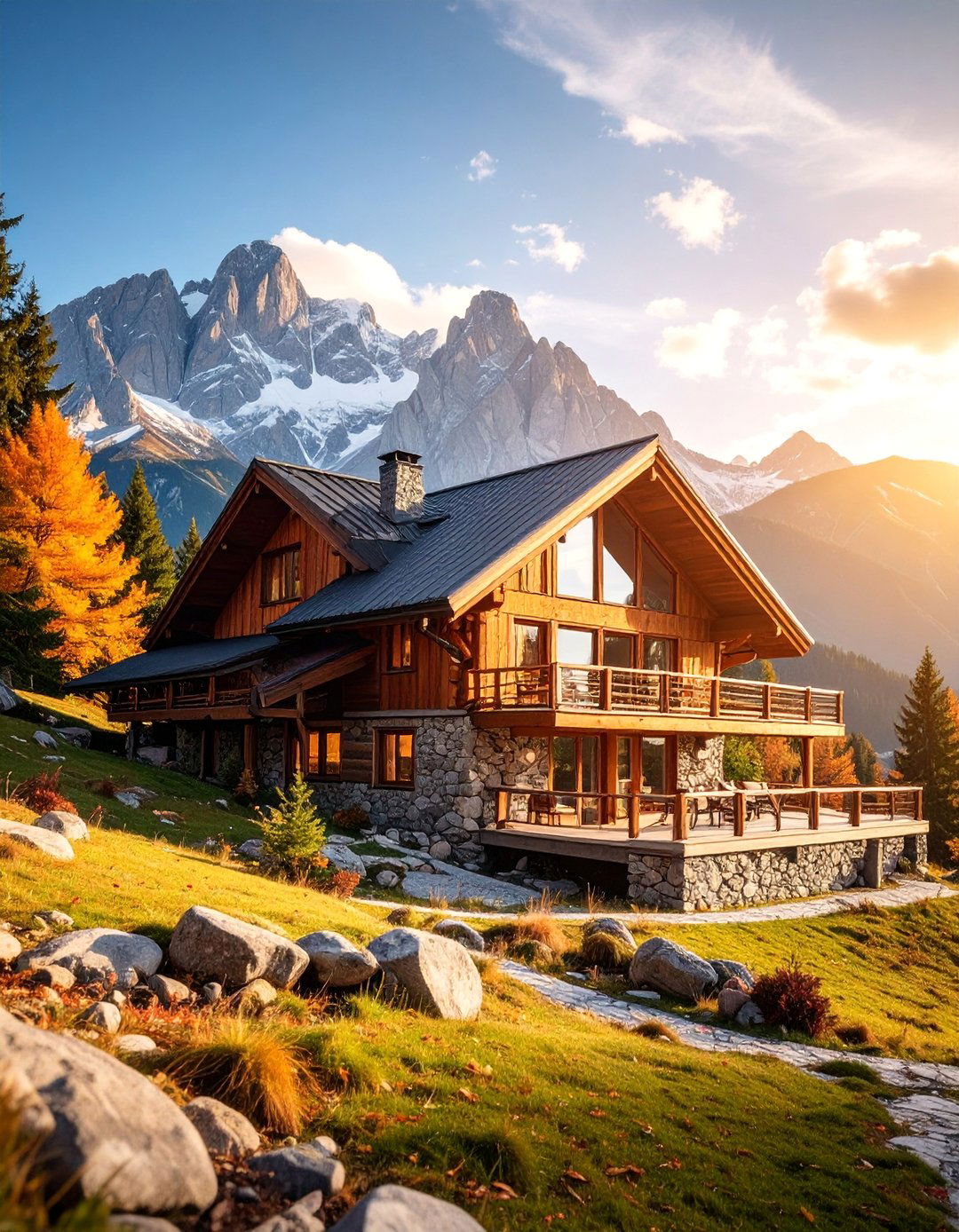 Mountain Ranch with Natural Stone and Timber - 25 Modern Ranch House