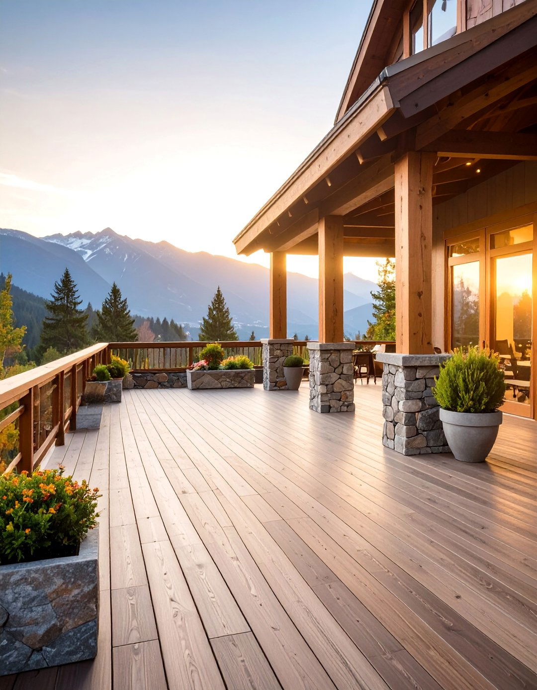 Mountain Style Deck with Stone and Timber Elements - 25 2nd Floor Deck Ideas