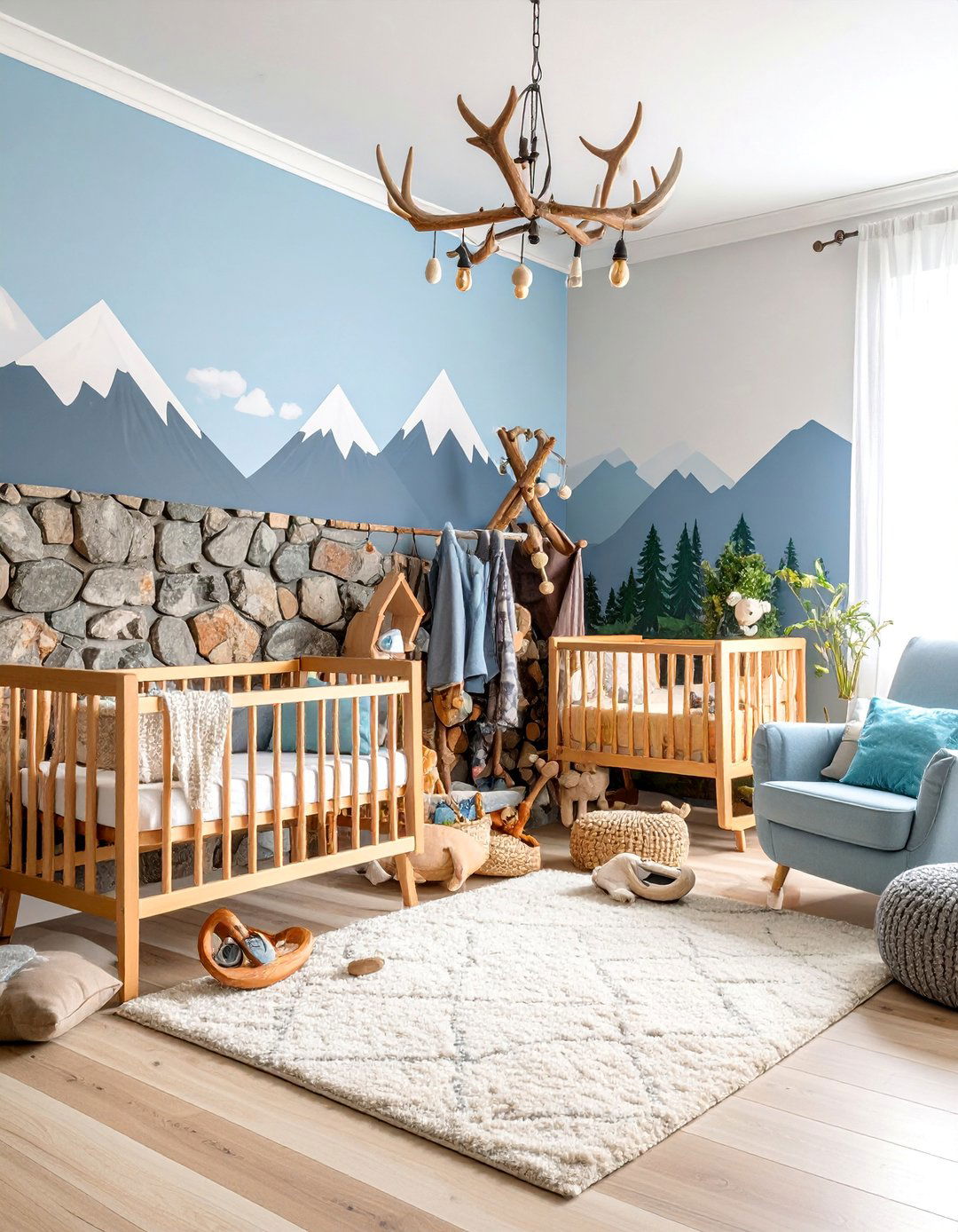 Mountain Woodland Nursery with Stone Accents - 25 Woodland Nursery Ideas