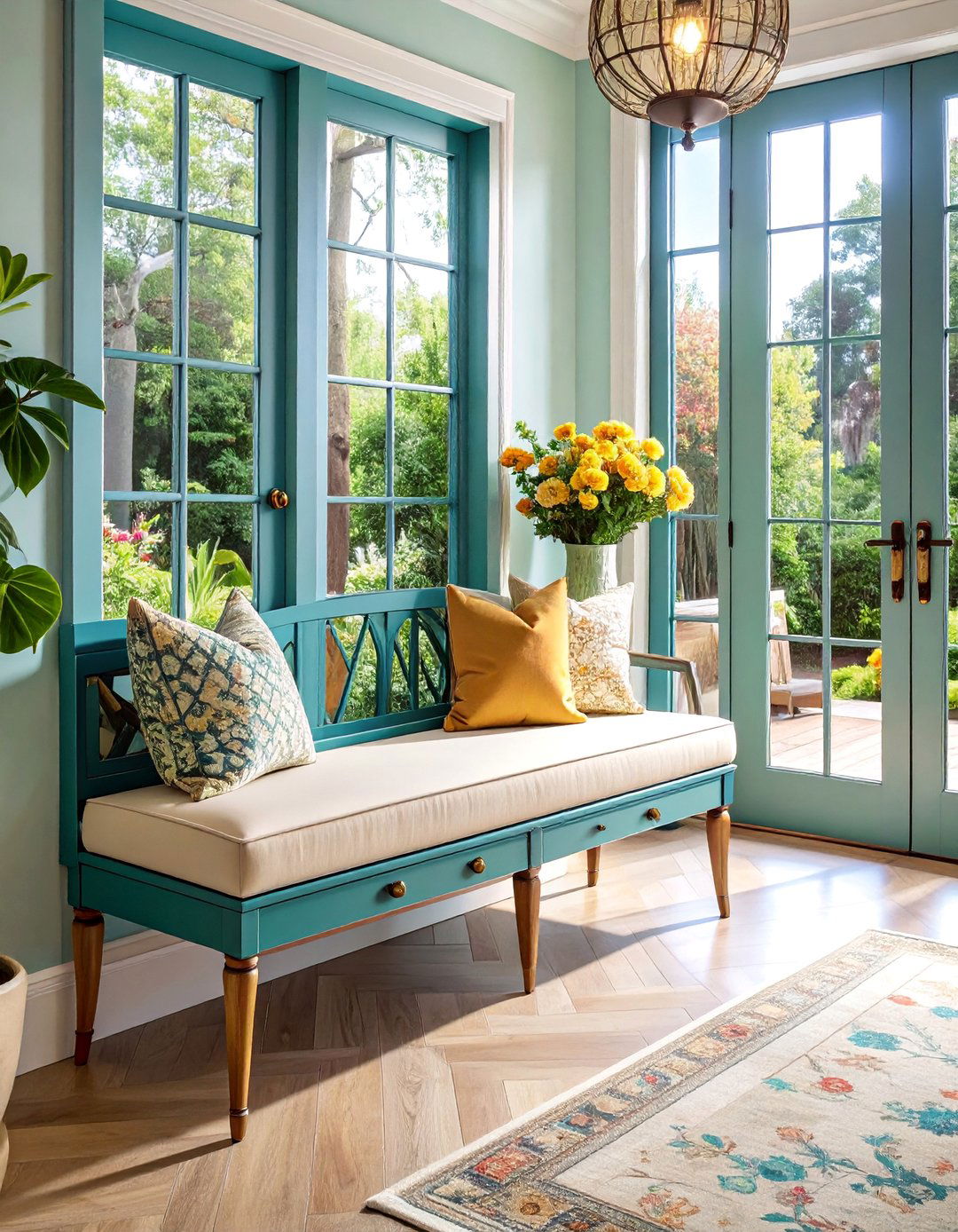 Mudroom Bench with Glass Front Display Storage - 25 Mudroom Bench Ideas