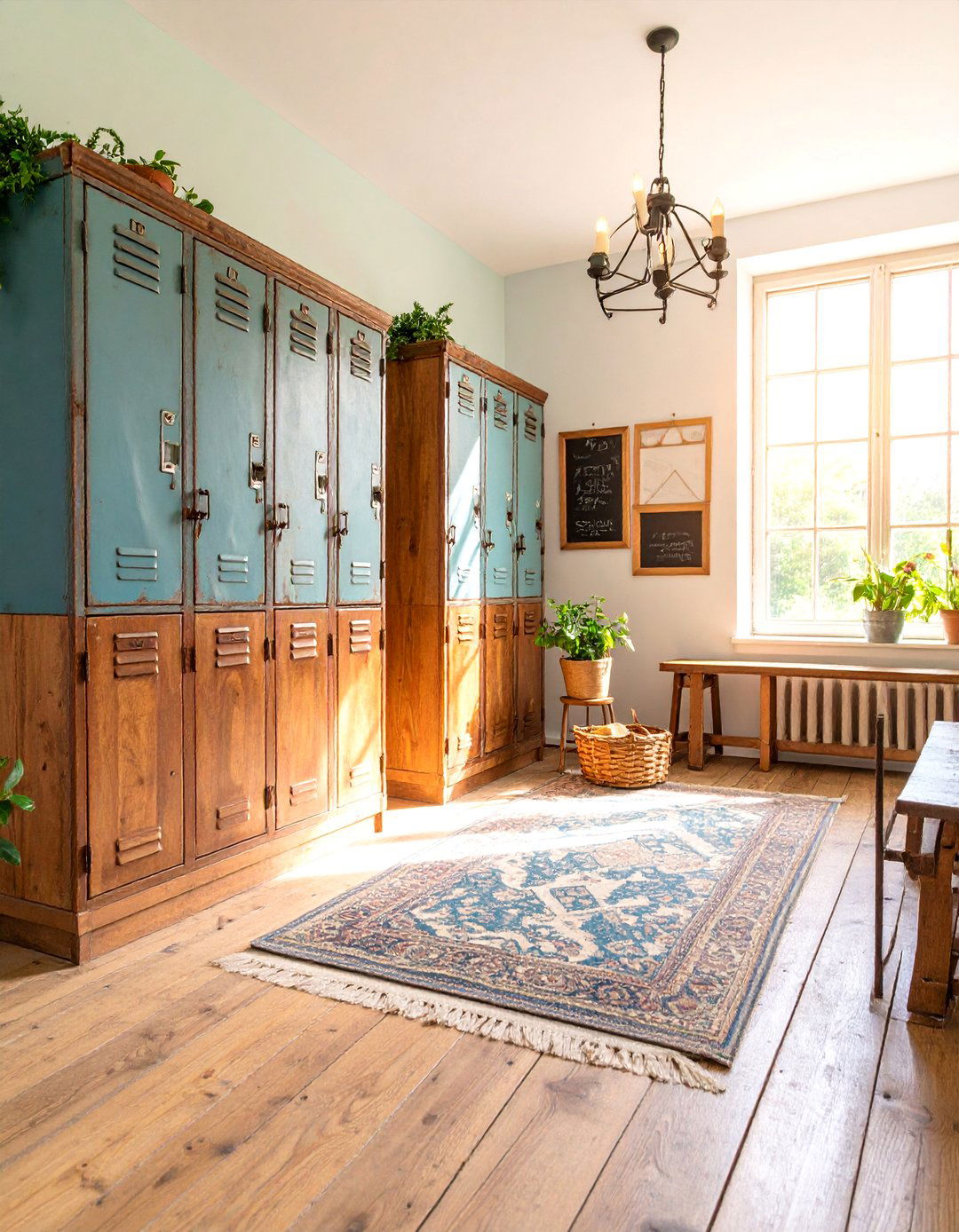 Mudroom with Antique Lockers and Vintage School Elements - 25 Farmhouse Mudroom Ideas