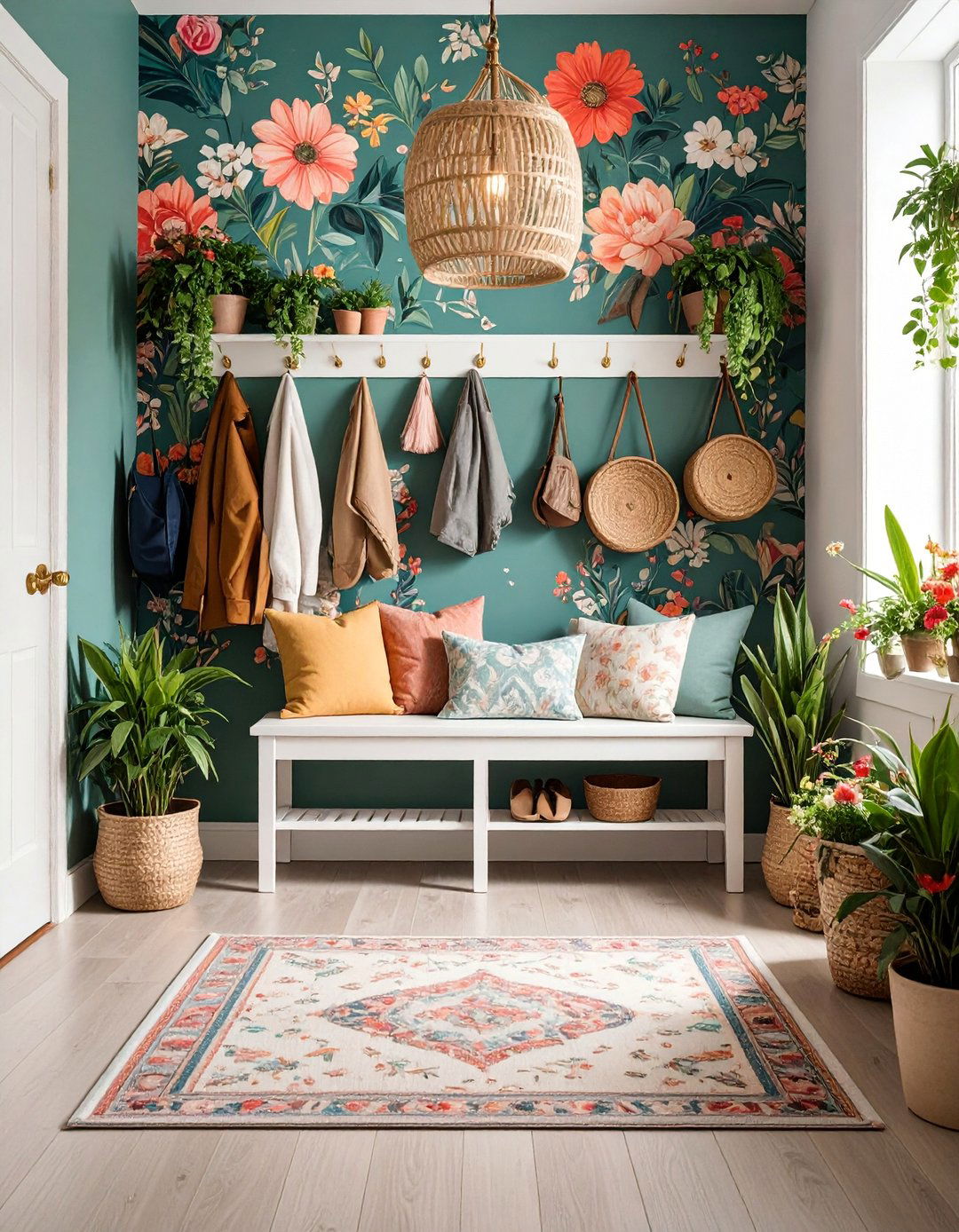 Mudroom with Statement Wallpaper and Bold Patterns - 25 Mud Room Ideas