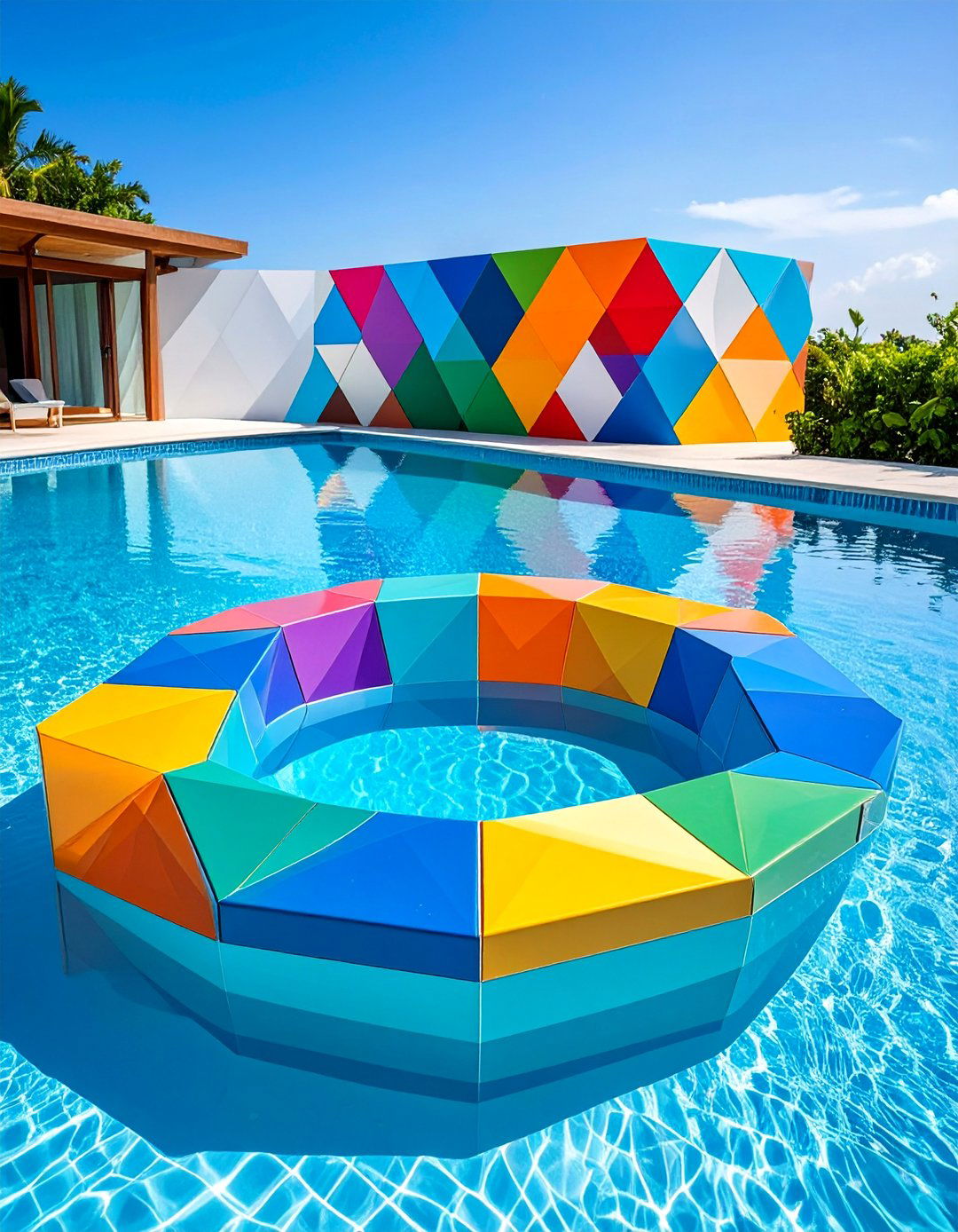 Multi Color Geometric Pattern Mix - 25 Waterline Pool Tile Ideas