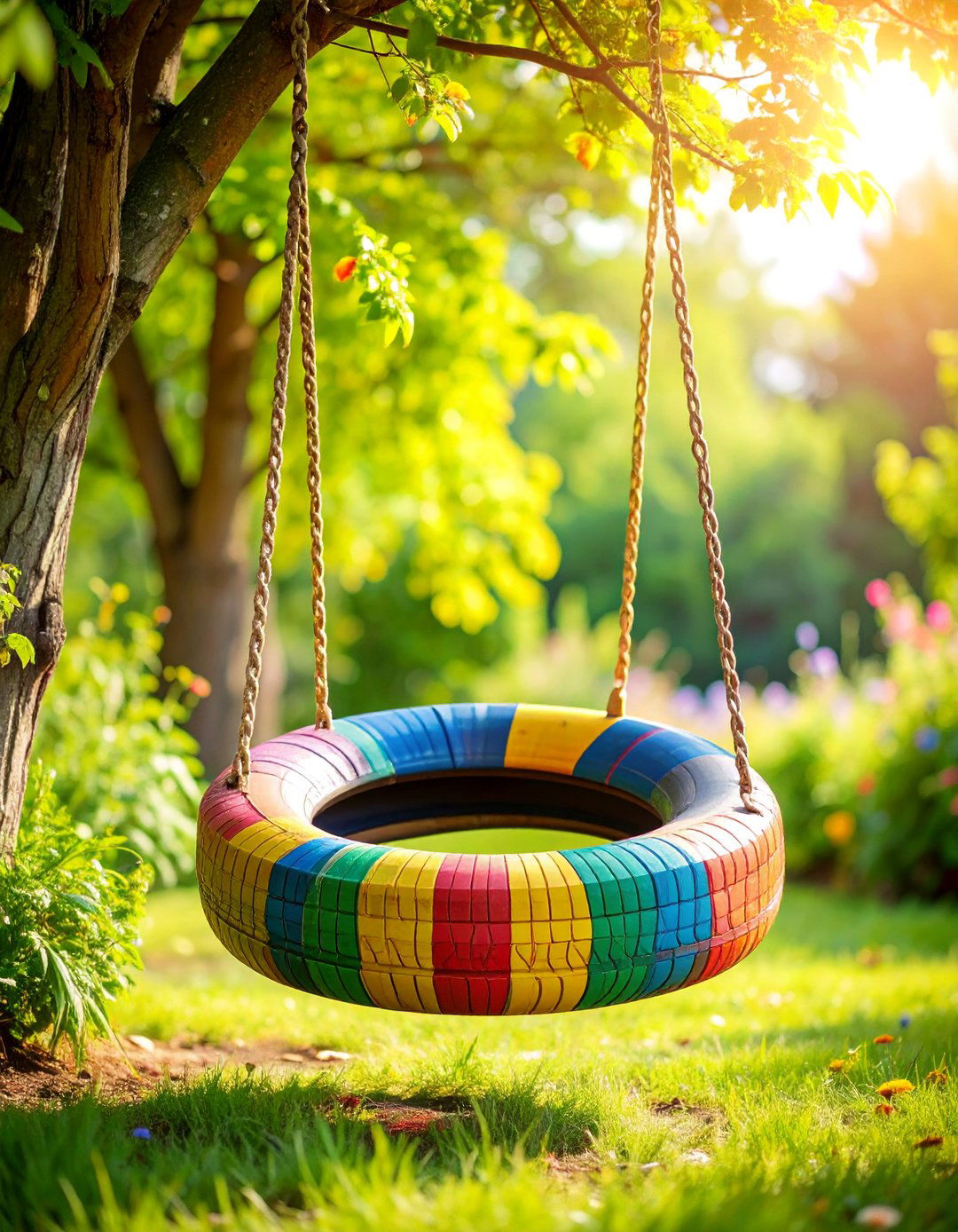 Multi Color Painted Tire Swing - 25 Tire Swing Ideas