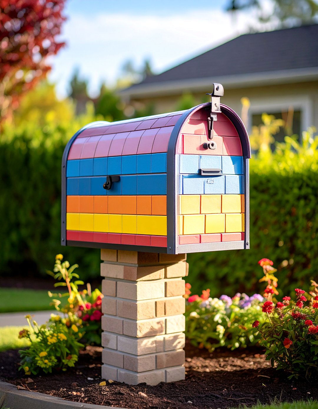 Multi Colored Brick Rainbow Mailbox - 25 Brick Mailbox Ideas