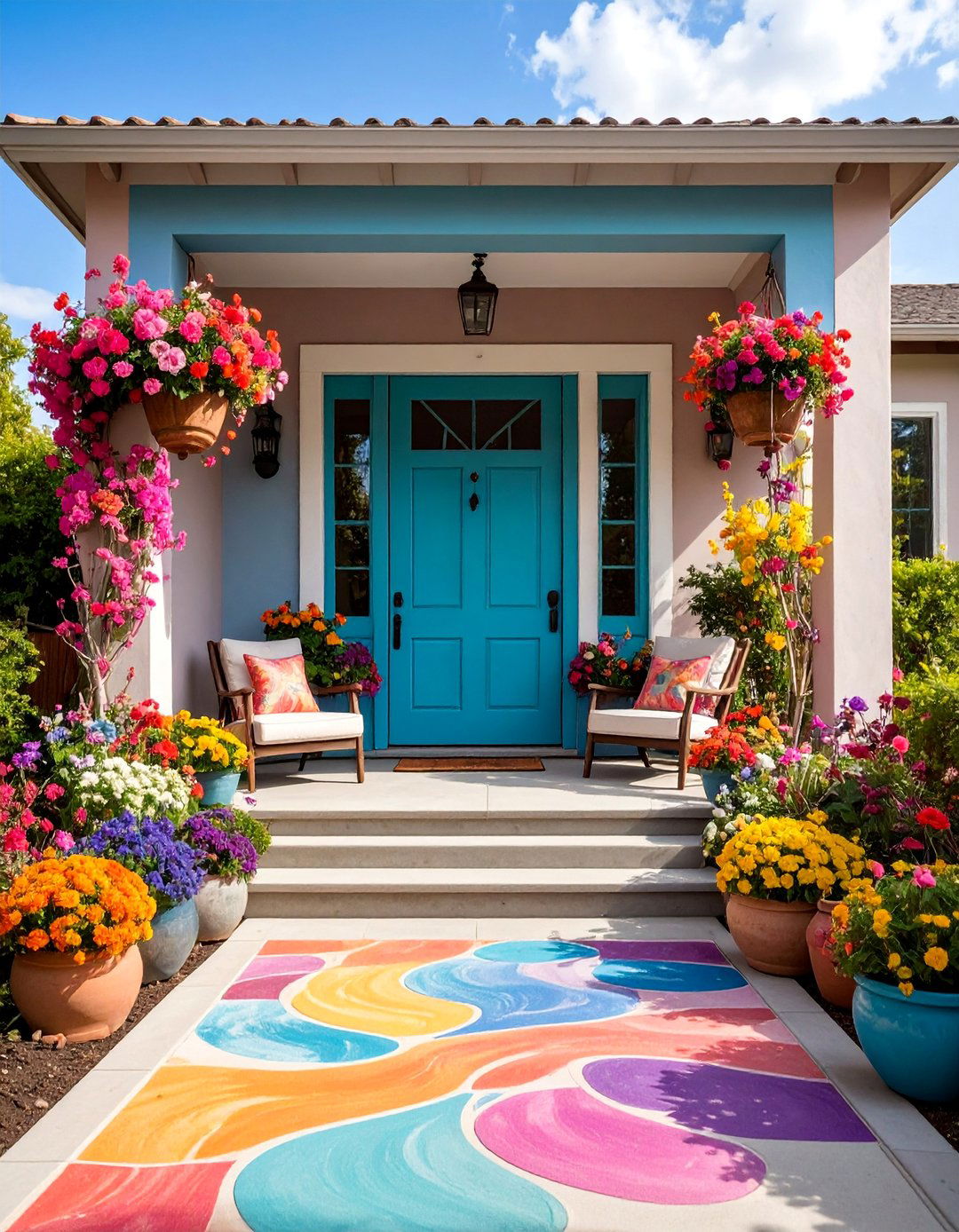 Multi Colored Concrete Porch with Artistic Staining - 25 Concrete Porch Ideas