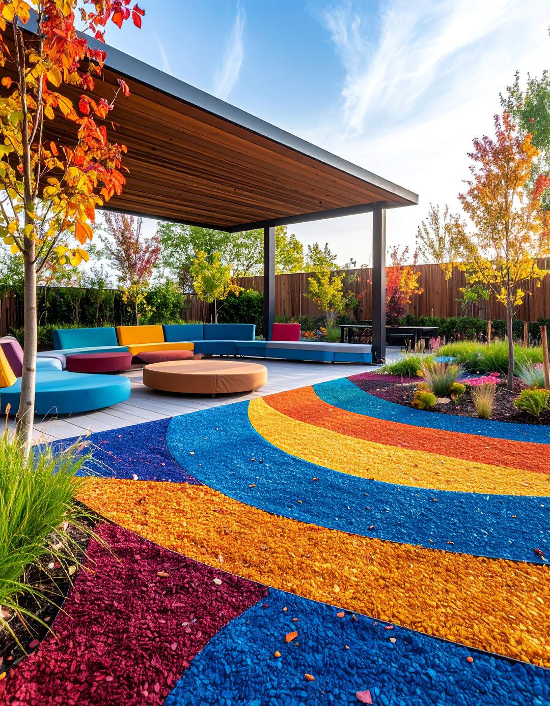 Multi Colored Rubber Mulch Art Patio - 25 mulch patio ideas