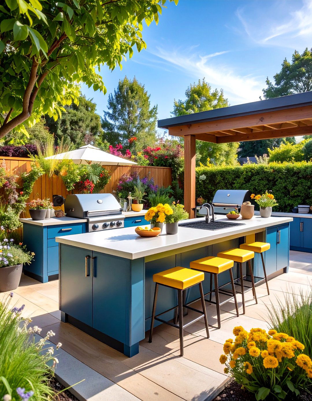 Multi Fuel Kitchen Island with Gas Charcoal and Wood Options - 25 Outdoor Kitchen Island Ideas