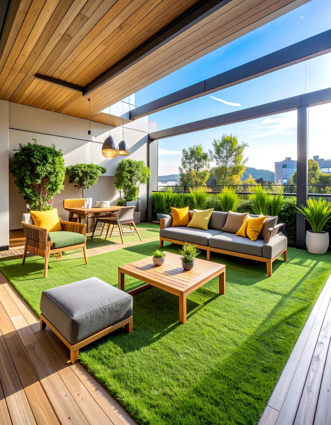 Multi Functional Artificial Grass Living Area - 25 Artificial Grass Balcony Design