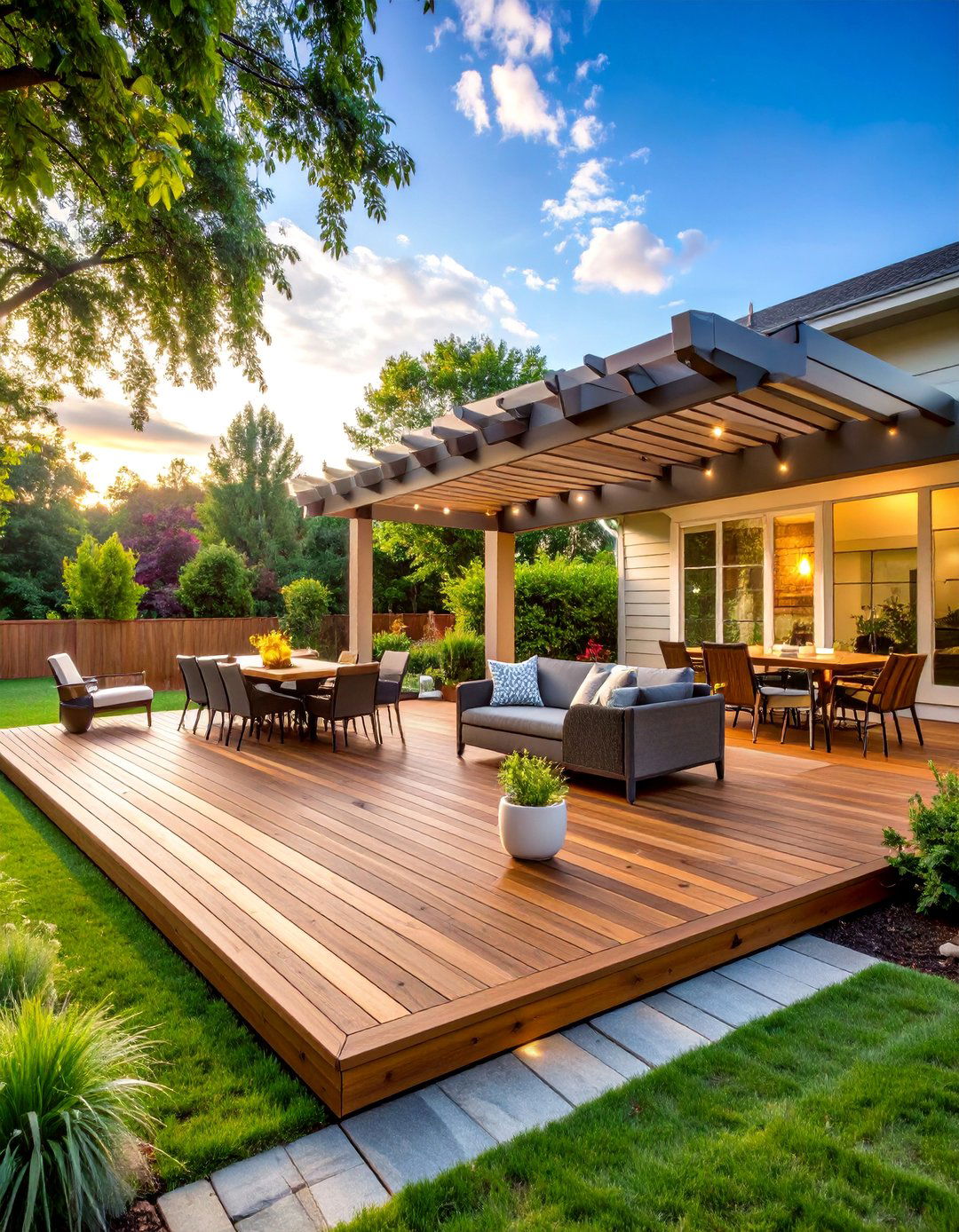 Multi Level Composite Deck with Integrated Dining Areas - 25 Backyard Deck Ideas