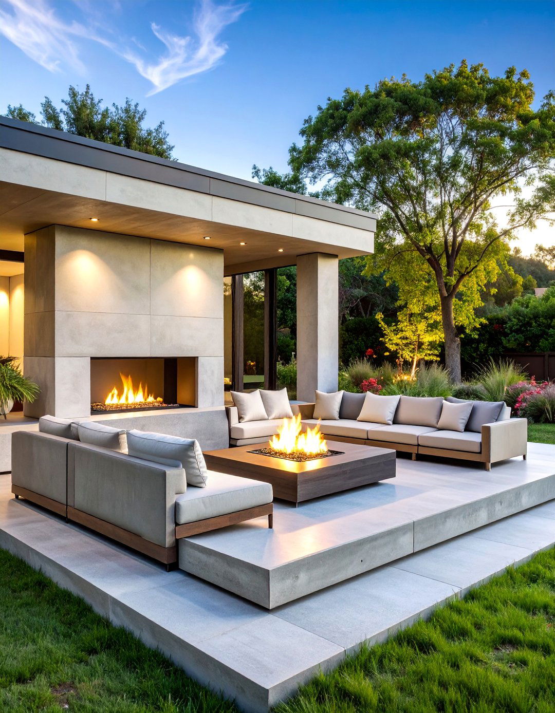 Multi Level Concrete Fireplace Platform - 25 Concrete Fireplace Ideas