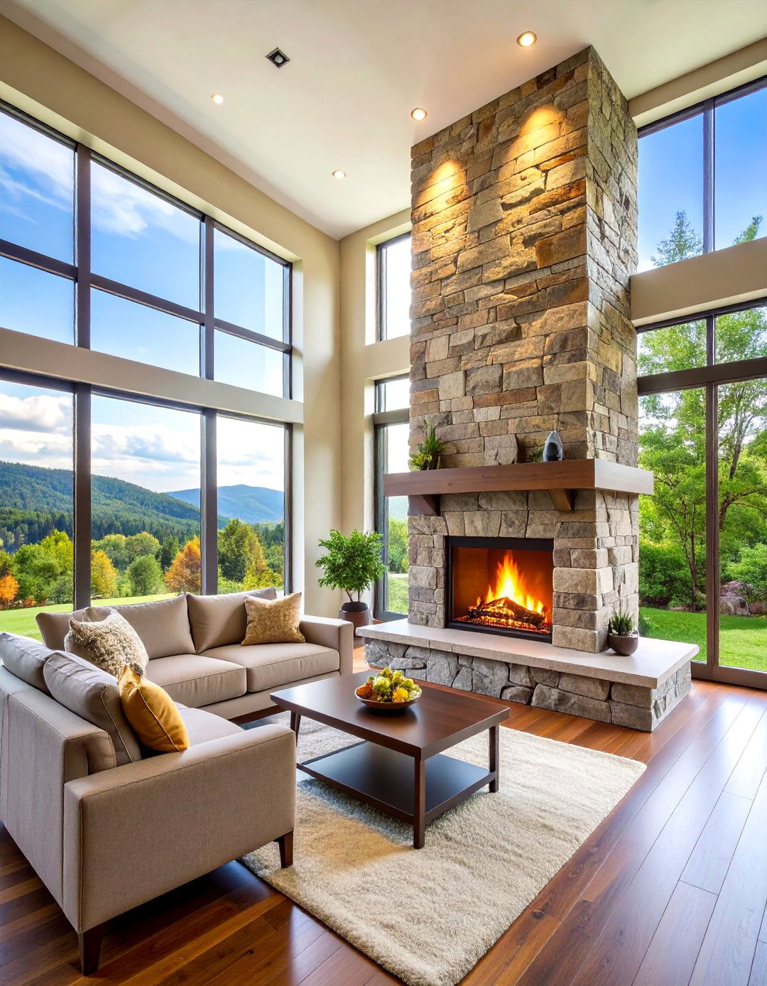 Multi Level Corner Gas Fireplace with Tiered Design - 25 Corner Gas Fireplace Ideas
