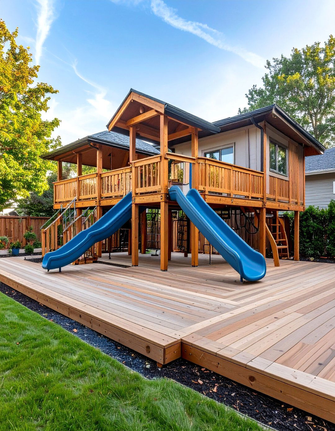 Multi Level Deck Backyard Playground System - 25 Backyard Playground Ideas