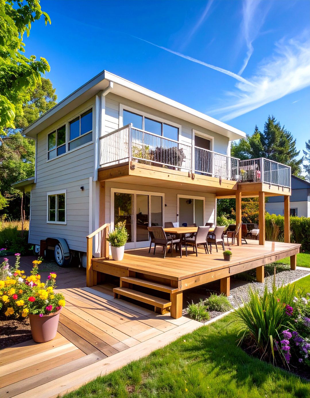 Multi Level Deck with Defined Activity Zones - 25 Mobile Home Deck Ideas