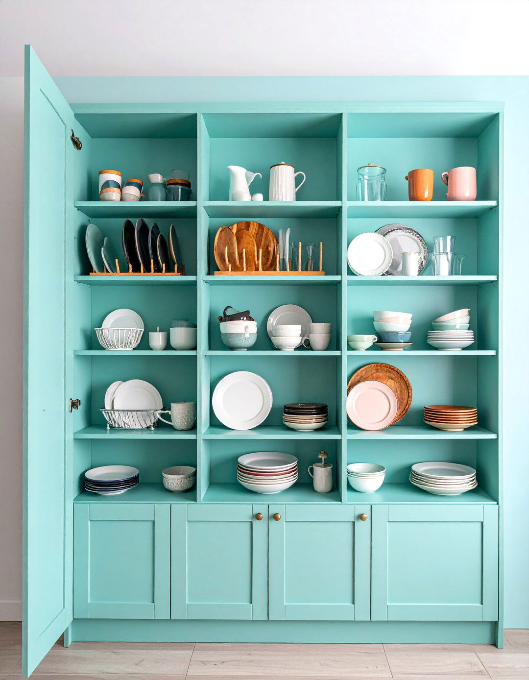Multi Level Dish Storage Cabinet with Plate Organizers - 25 cabinet storage ideas