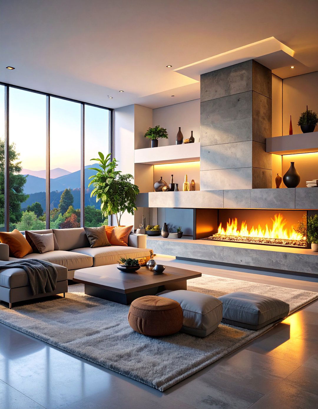 Multi Level Fireplace with Stepped Design Elements - 25 Modern Fireplace Ideas