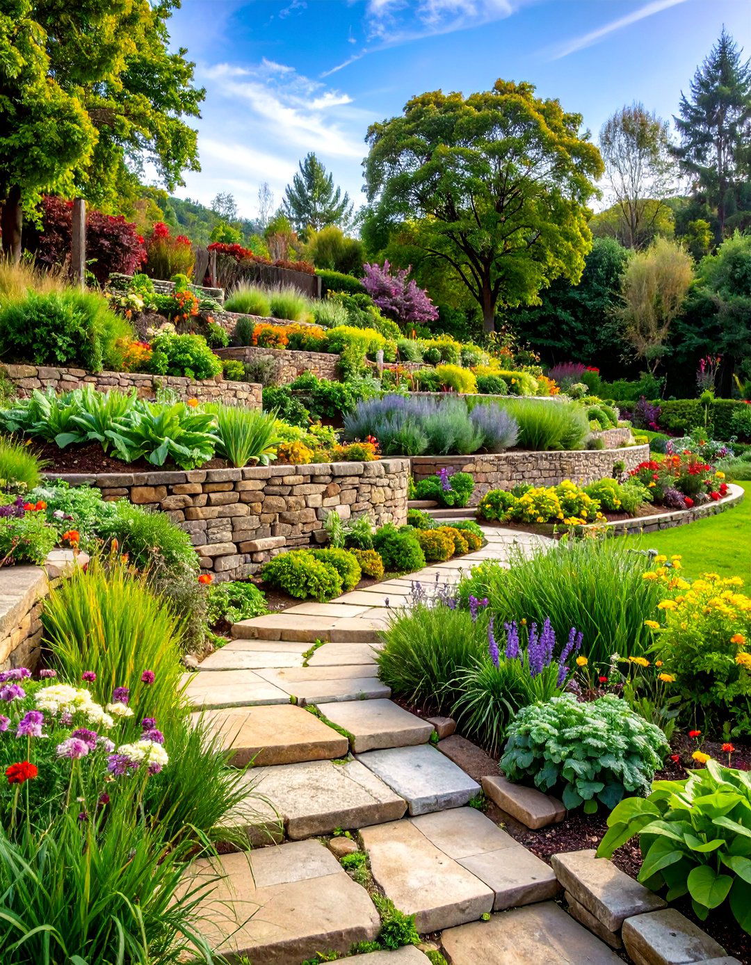 Multi Level Flagstone Terraces with Vegetable Gardens - 25 Flagstone Steps