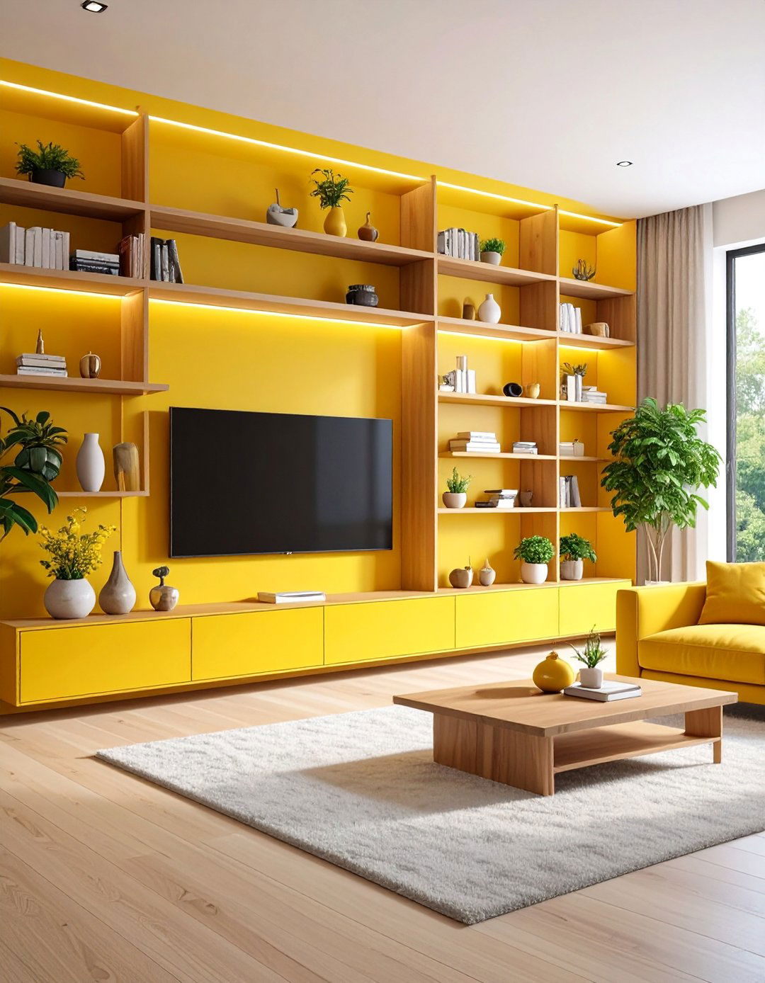 Multi Level Floating Shelf Media Wall - 25 Media Wall Ideas